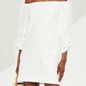 NWT Tibi ‘Structured Crepe Off-The-Shoulder Tie-Detail Dress’ in “Ivory” Size 4